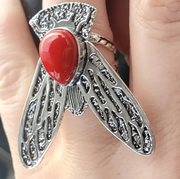 New Coral Flying Insect Silver Ring. - Picture 11 of 14